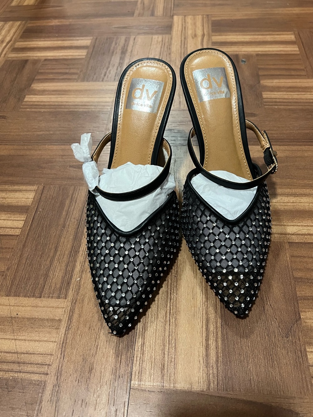 NWOT DV by Dolce Vita Black Pointed Mesh Crystal Mule Pump